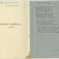 podtytuł i dedykacja na wewnętrznej stronie okładki, tekst atramentem na szaroniebieskim papierze