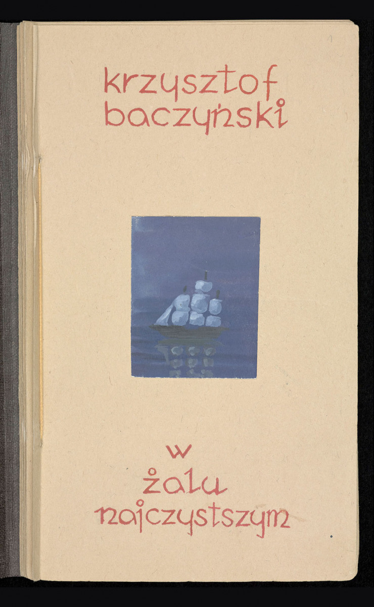 Okładka tomiku z odręcznie napisanym tytułem i namalowaną ilustracją z żaglowcem
