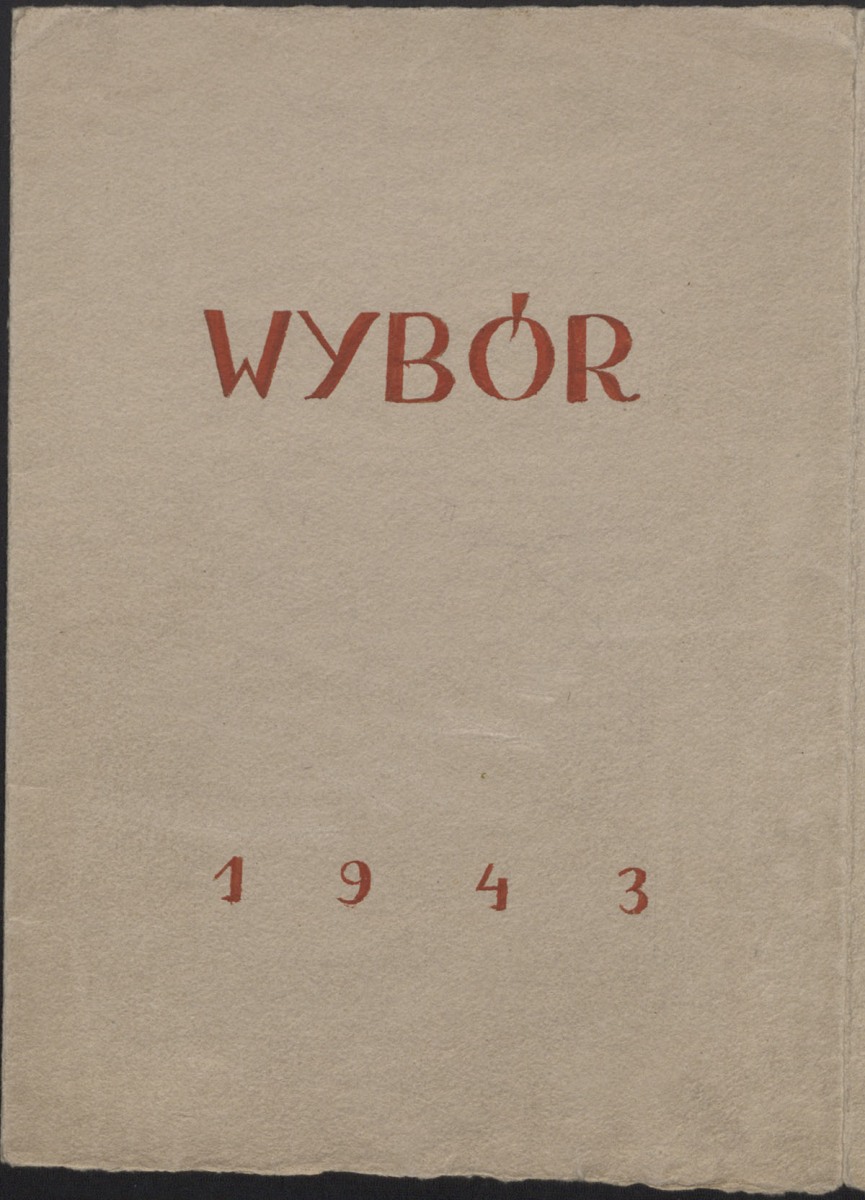 okładka z grubego szarego papieru czerpanego, tytuł i data czerwoną farbką