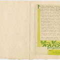 tekst czarnym atramentem w kremowej okładce; ozdobne inicjał i tytuł, żółto-zielony rysunek jelonków