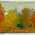 Pejzaż z drzewami; wyżej napis: jesień przypomina pożary snów. Czy ten obrazek przypomina jesień?